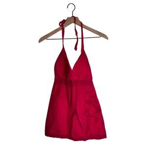 VINTAGE VANITY Y2K party festival embroidered crochet strap halter top L